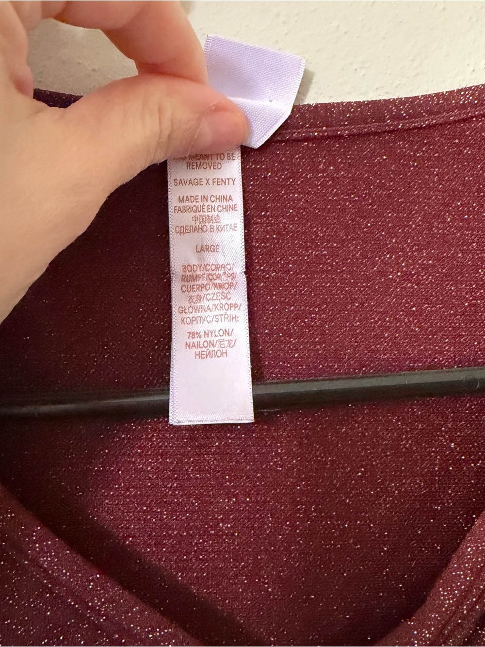 Savage X Fenty Burgundy Metallic Shimmer Tie Front Crop Top Long Sleeve Size L - Picture 3 of 5